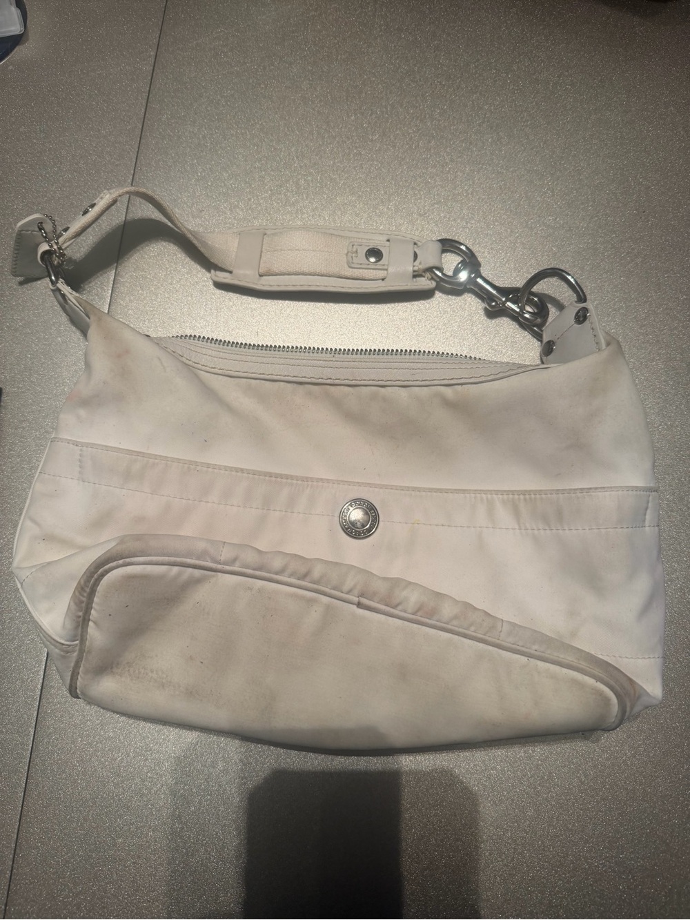 Coach White Leather Shoulder Bag with Silver Hardware